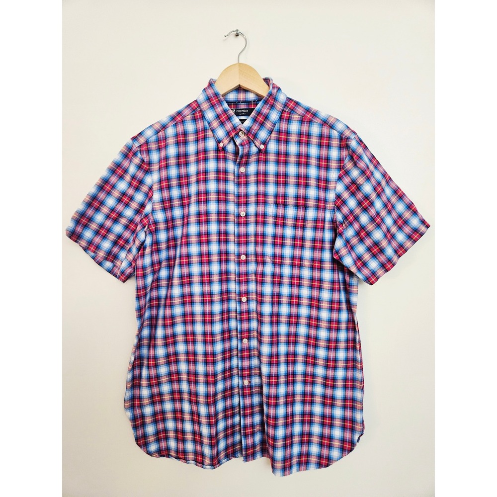 Cremieux‎ Classics Mens Large Supima Cotton Short Sleeve Plaid Button Down Shirt